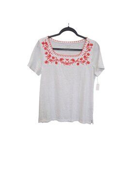 Talbots S Embroidered Square Neck Orange Embroidery Neckline. 1874